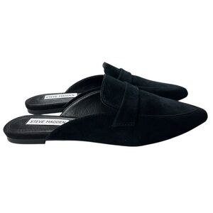 Steve Madden Women's Flavor Black Suede Leather Upper Flats Mules Size 7 M Chic